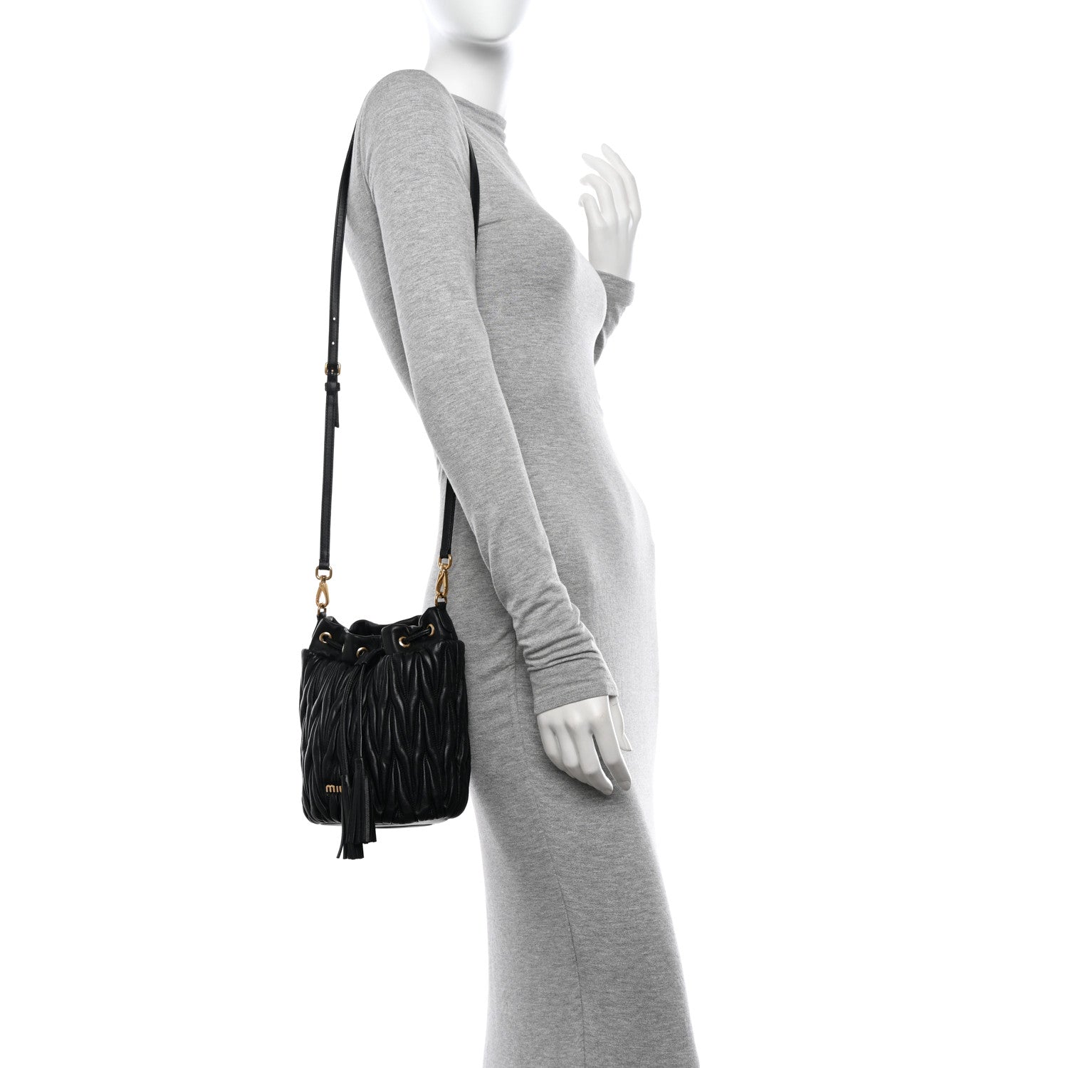 Miu Miu Nappa Matelasse Small Bucket Bag Black 2 of 12