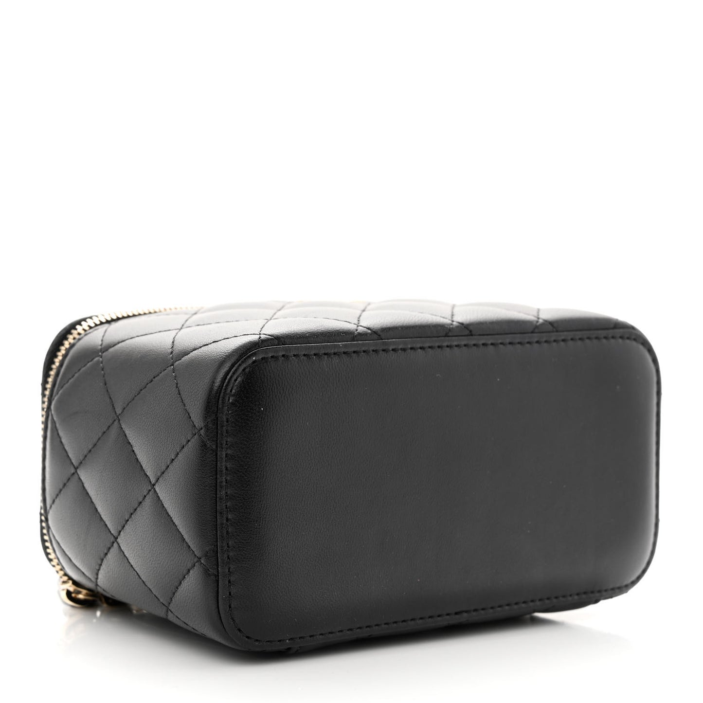 Lambskin Quilted Small Top Handle Vanity Case With Chain Black