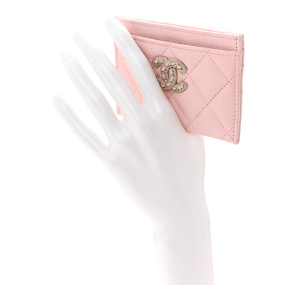 Chanel Caviar Quilted Crystal Card Holder Pink 2 of 9