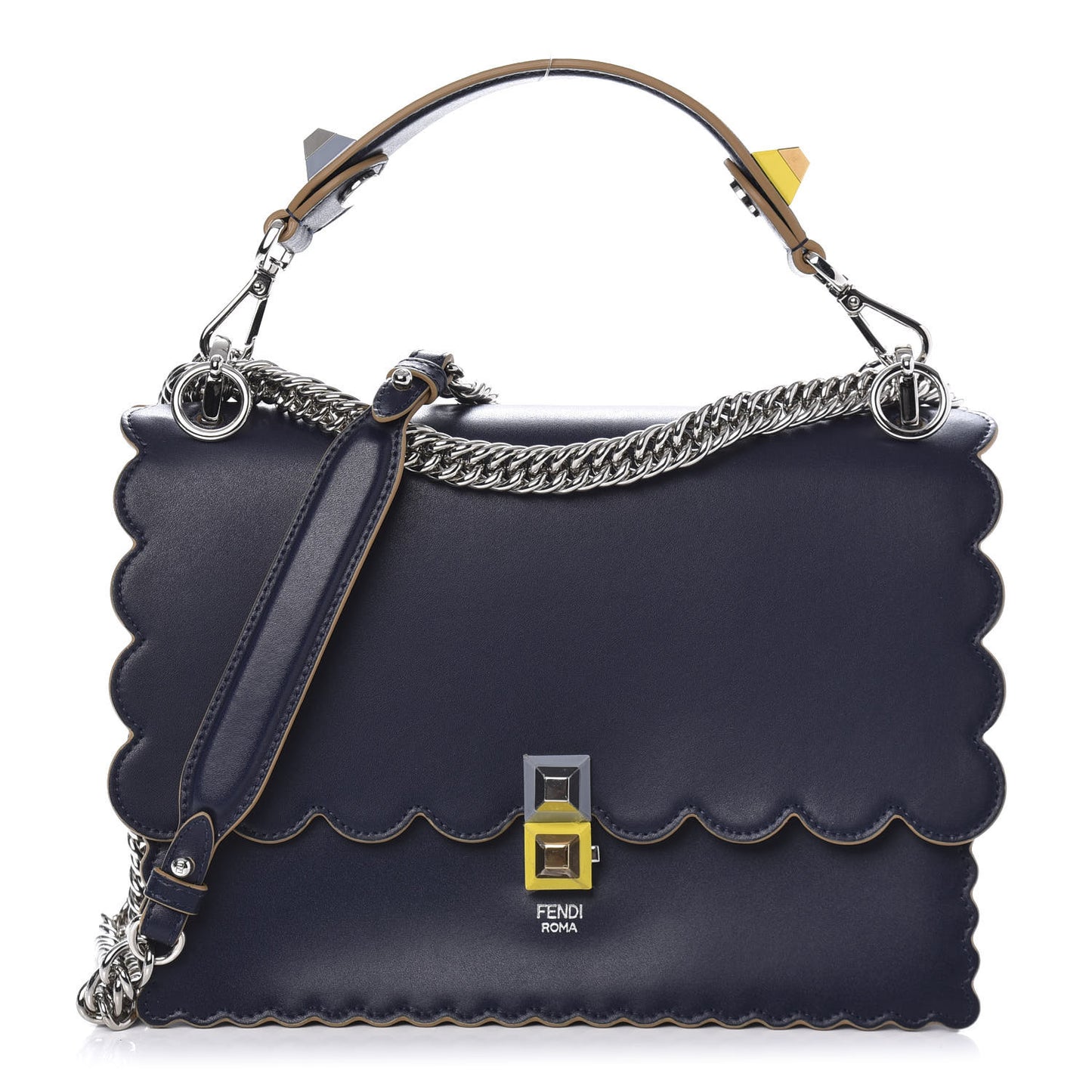 Vitello Liberty Scalloped Studded Kan I Shoulder Bag Blueberry