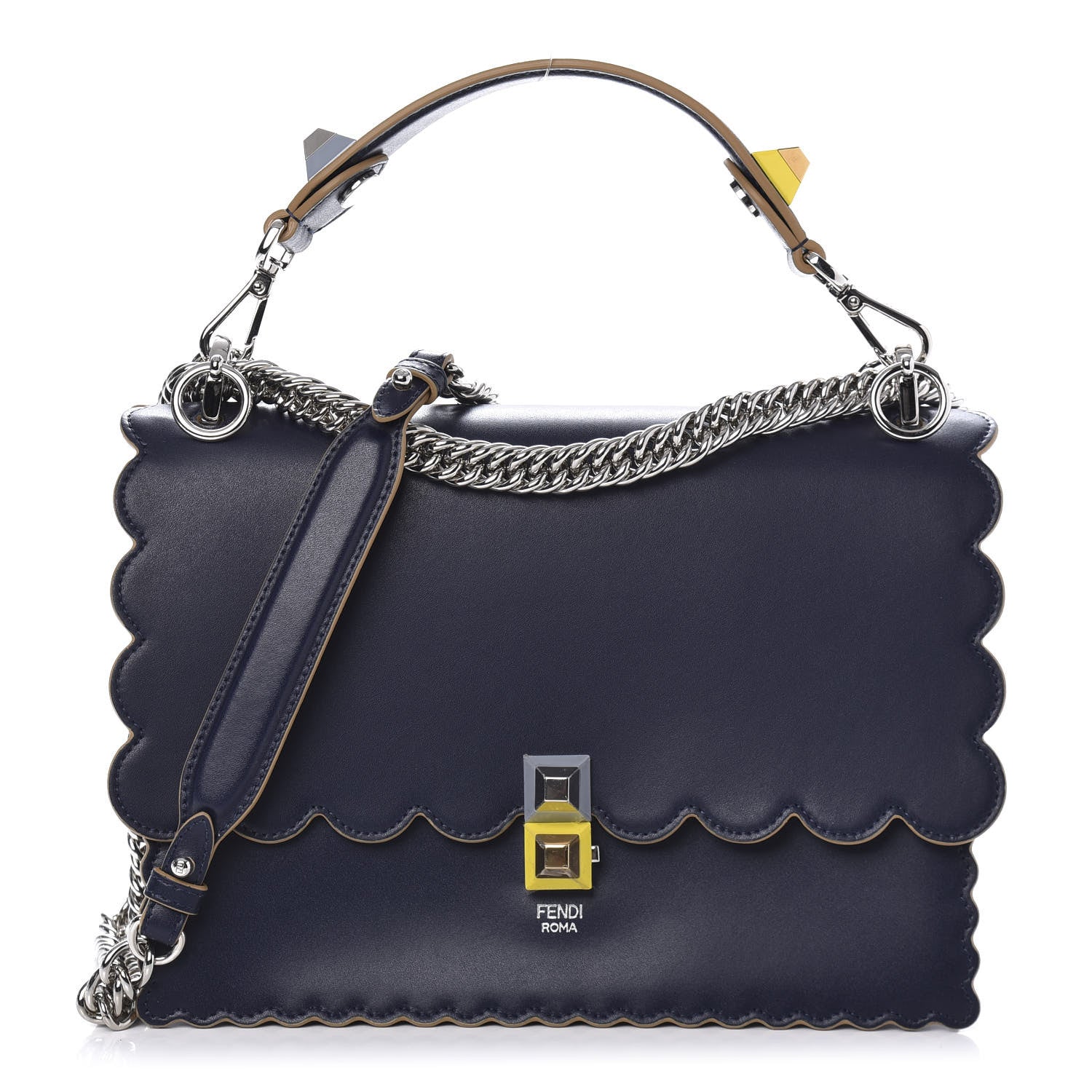 Fendi Vitello Liberty Scalloped Studded Kan I Shoulder Bag Blueberry 1 of 10