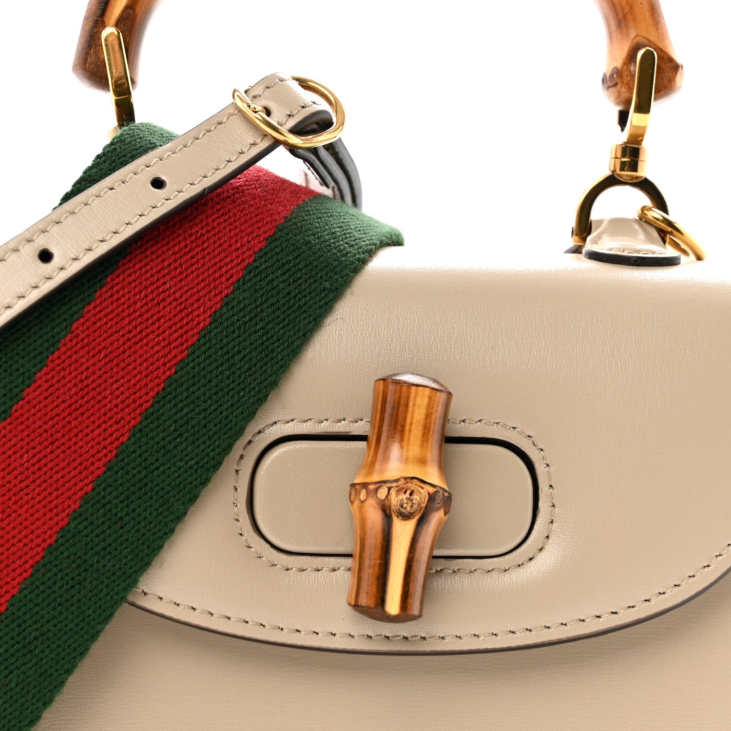 Gucci Boarded Dyana Lux Calfskin Web Small Bamboo 1947 Top Handle Bag Oatmeal 8 of 14