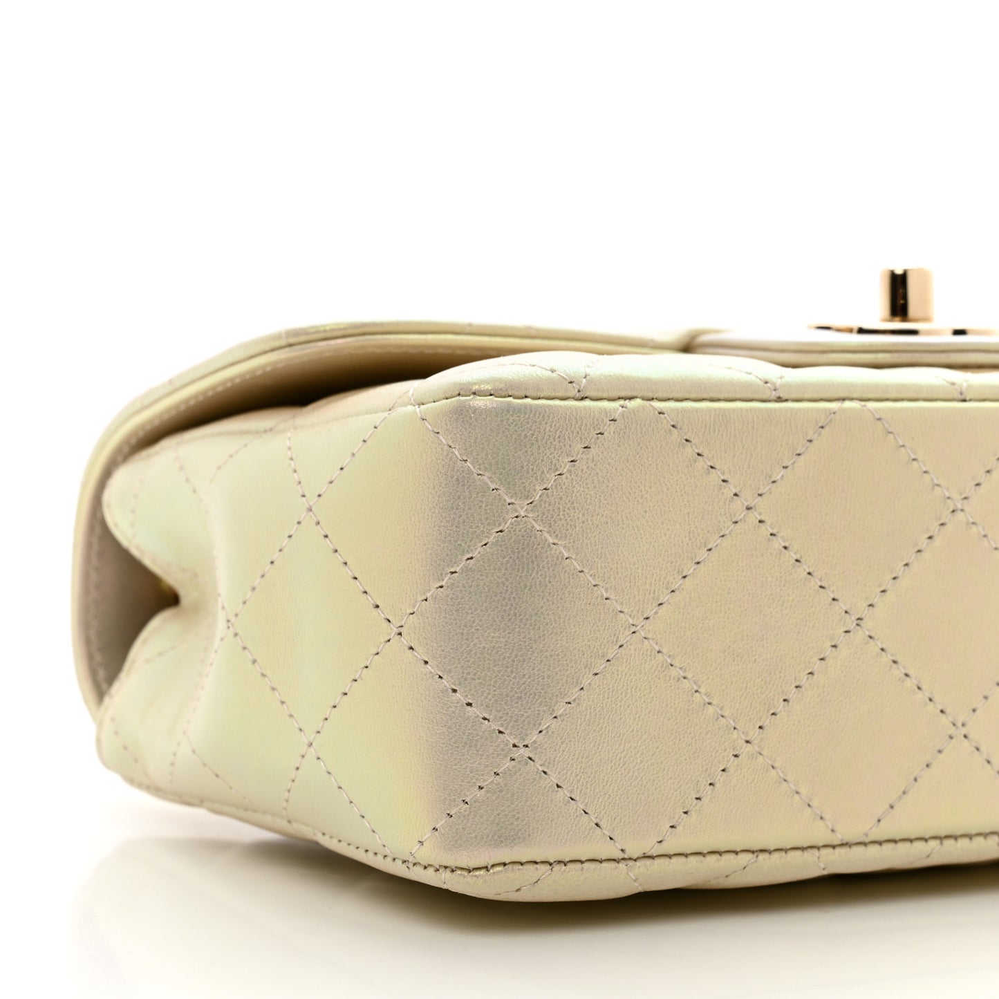 Iridescent Lambskin Quilted Mini Rectangular Flap Ivory