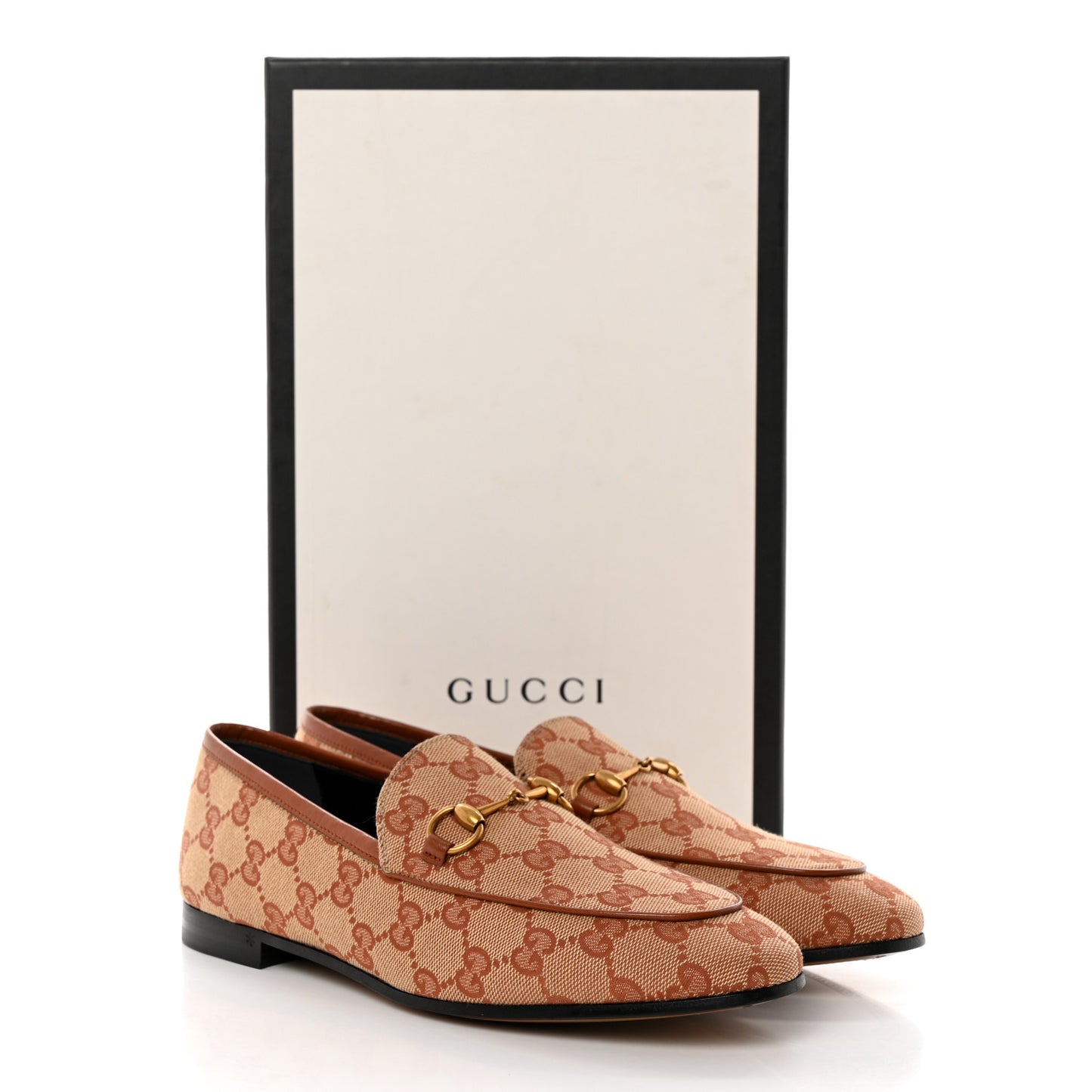 Canvas GG Monogram Horsebit Womens Jordaan Loafers 38 Beige Ruggine Rust