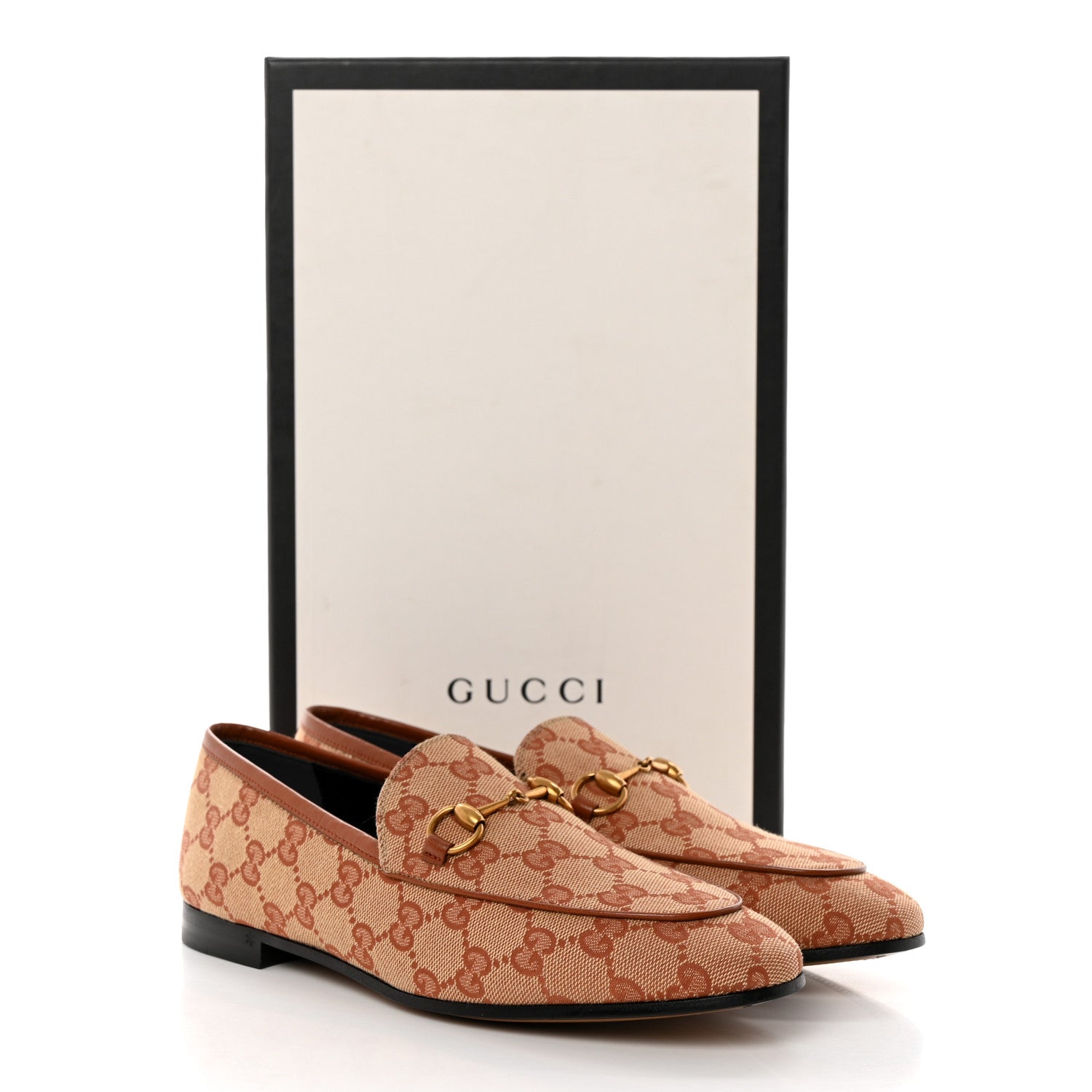 Gucci Canvas GG Monogram Horsebit Womens Jordaan Loafers 38 Beige Ruggine Rust 9 of 9