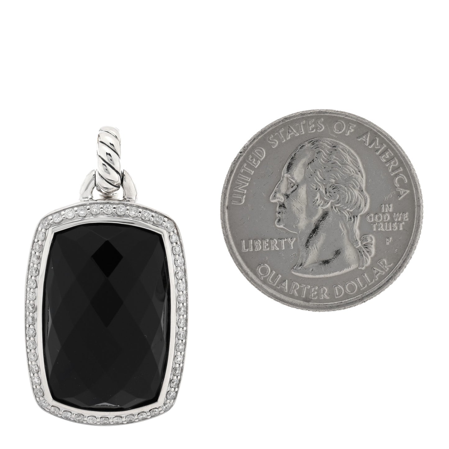 Sterling Silver Diamond Black Onyx 22mm Albion Enhancer Pendant