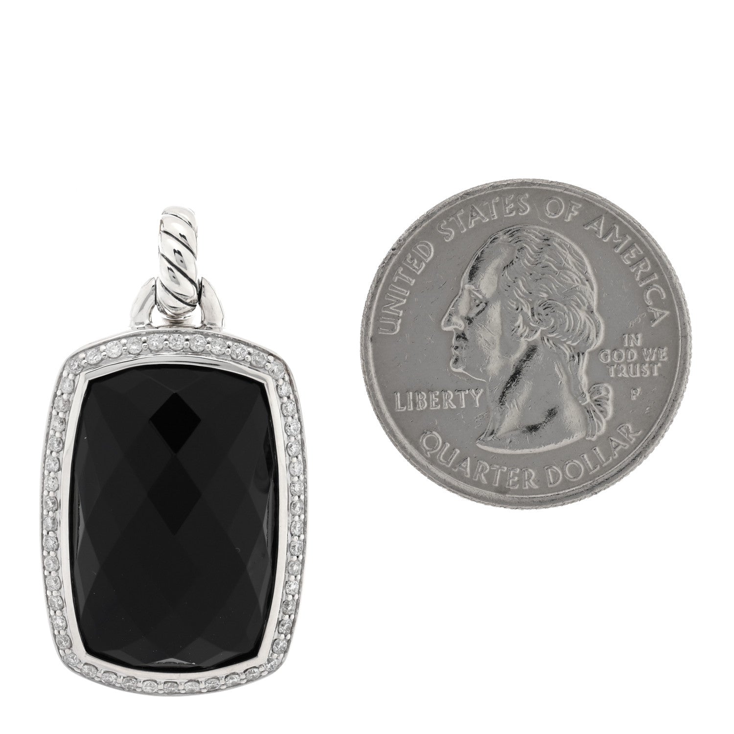 David Yurman Sterling Silver Diamond Black Onyx 22mm Albion Enhancer Pendant 2 of 3
