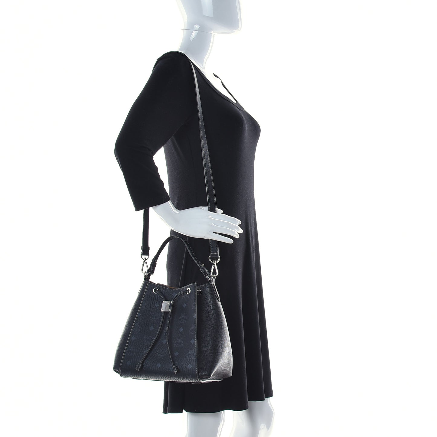 Visetos Calfskin Drawstring Bucket Bag Black