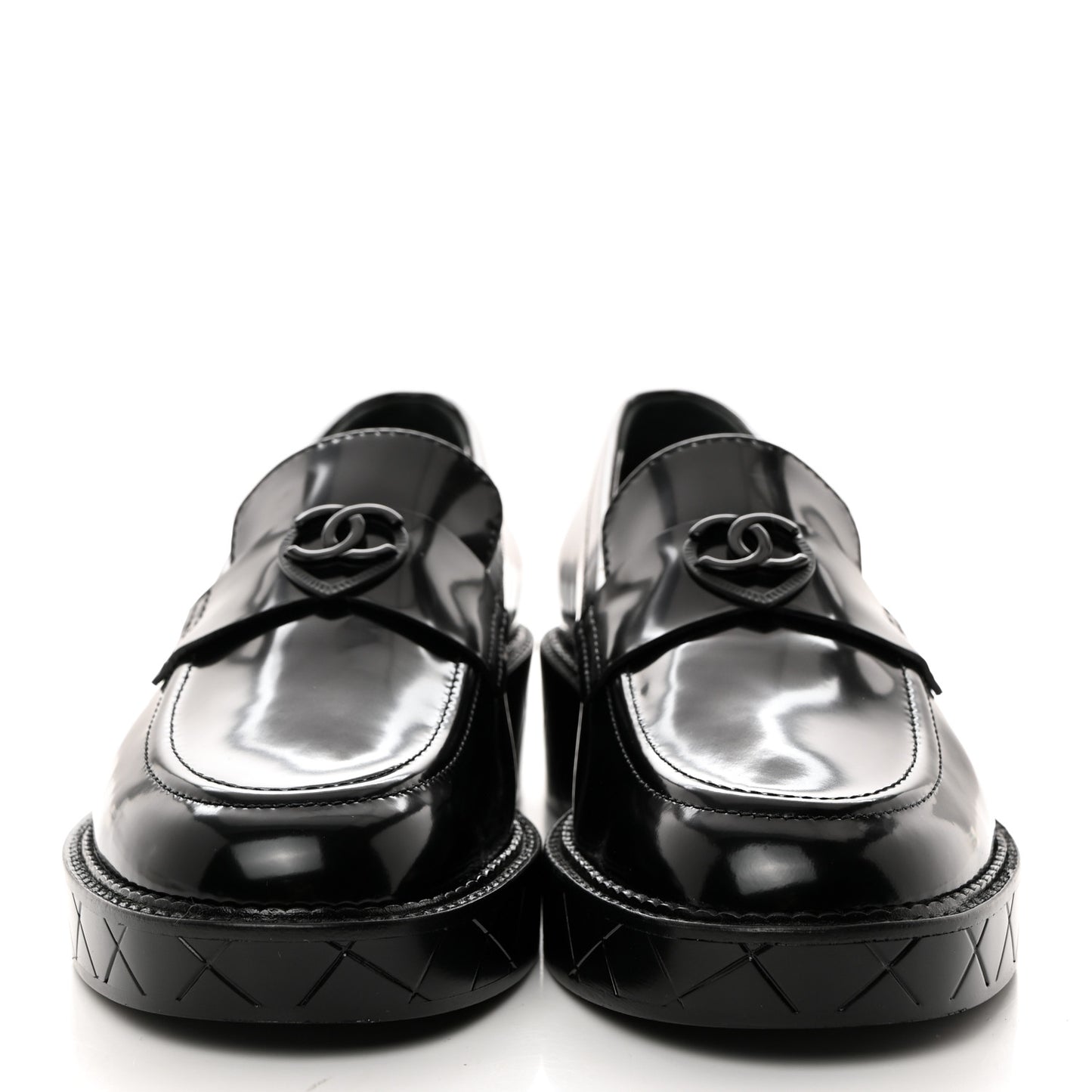 Shiny Calfskin Quilted CC Mocassin Loafers 39.5 Black