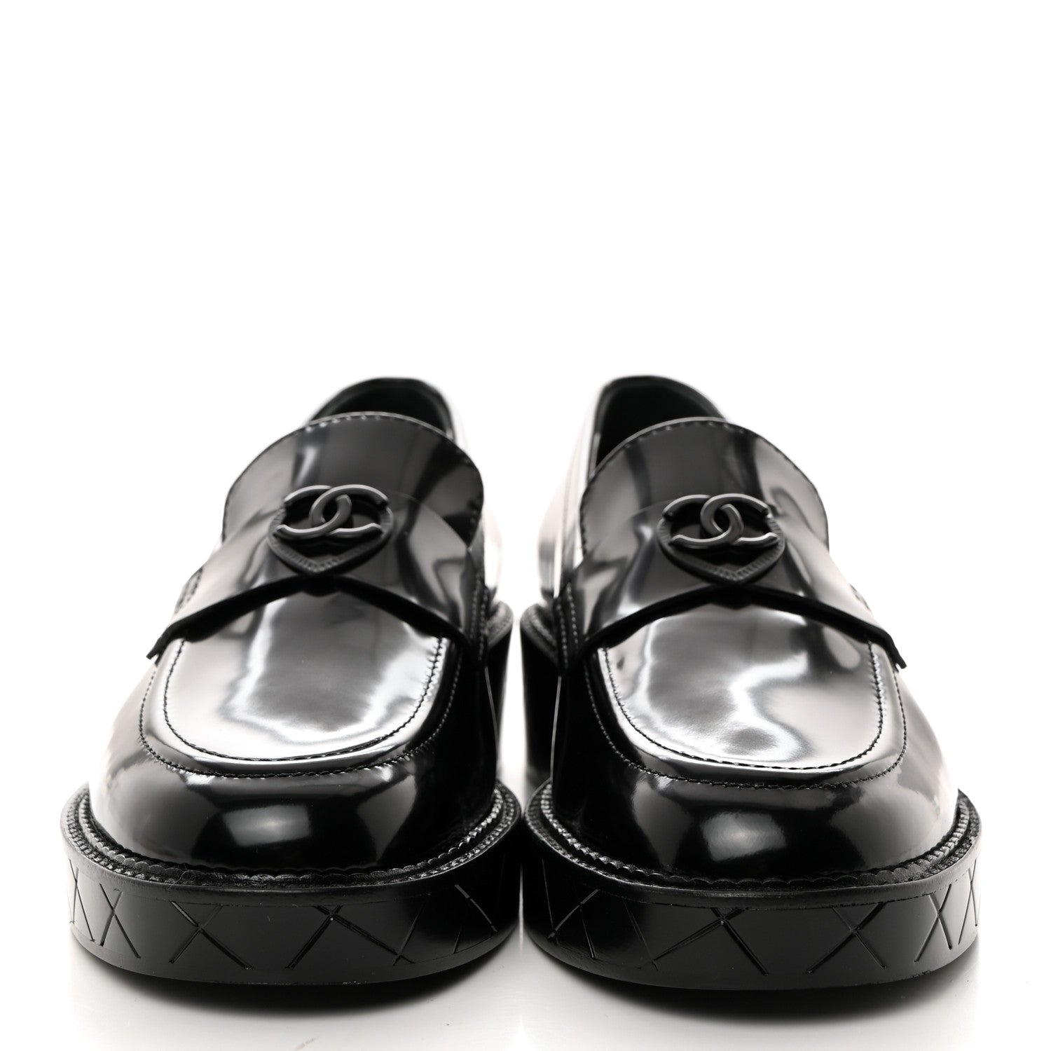 Chanel Shiny Calfskin Quilted CC Mocassin Loafers 39.5 Black 2 of 9