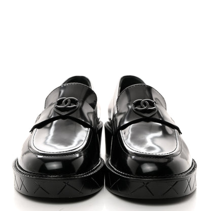 Chanel Shiny Calfskin Quilted CC Mocassin Loafers 39.5 Black 2 of 9