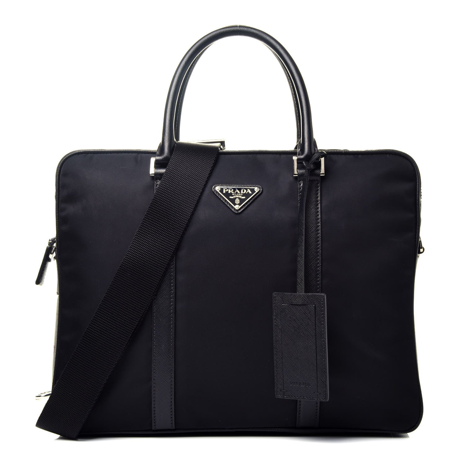 Prada Tessuto Nylon Saffiano Metal Triangle Logo Work Bag Black 1 of 11