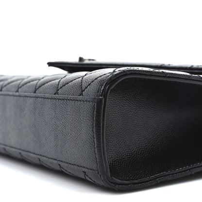 Saint Laurent Grain De Poudre Textured Mixed Matelasse Triquilt Medium Monogram Satchel Black 10 of 11