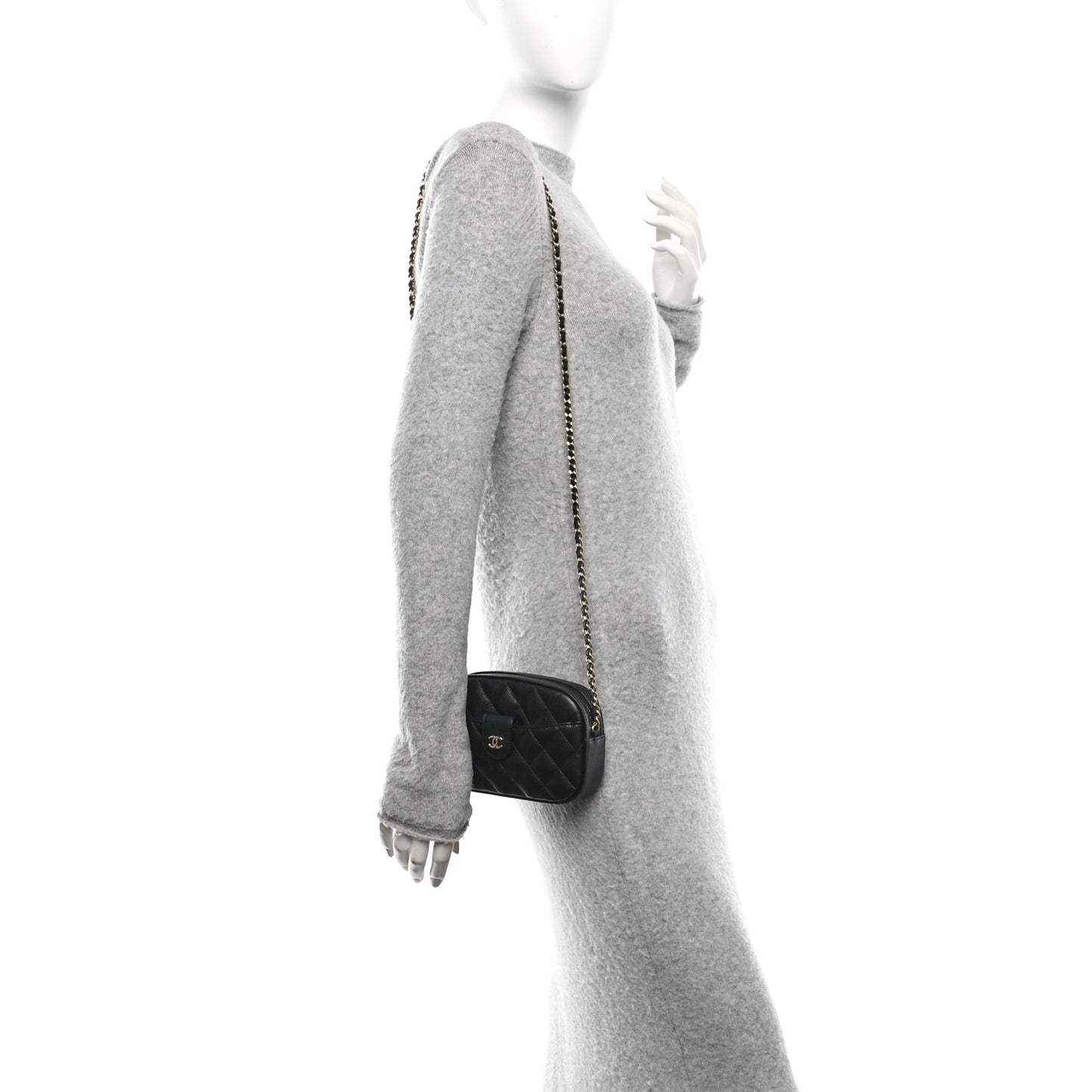 Caviar Quilted Chain Camera Bag Black