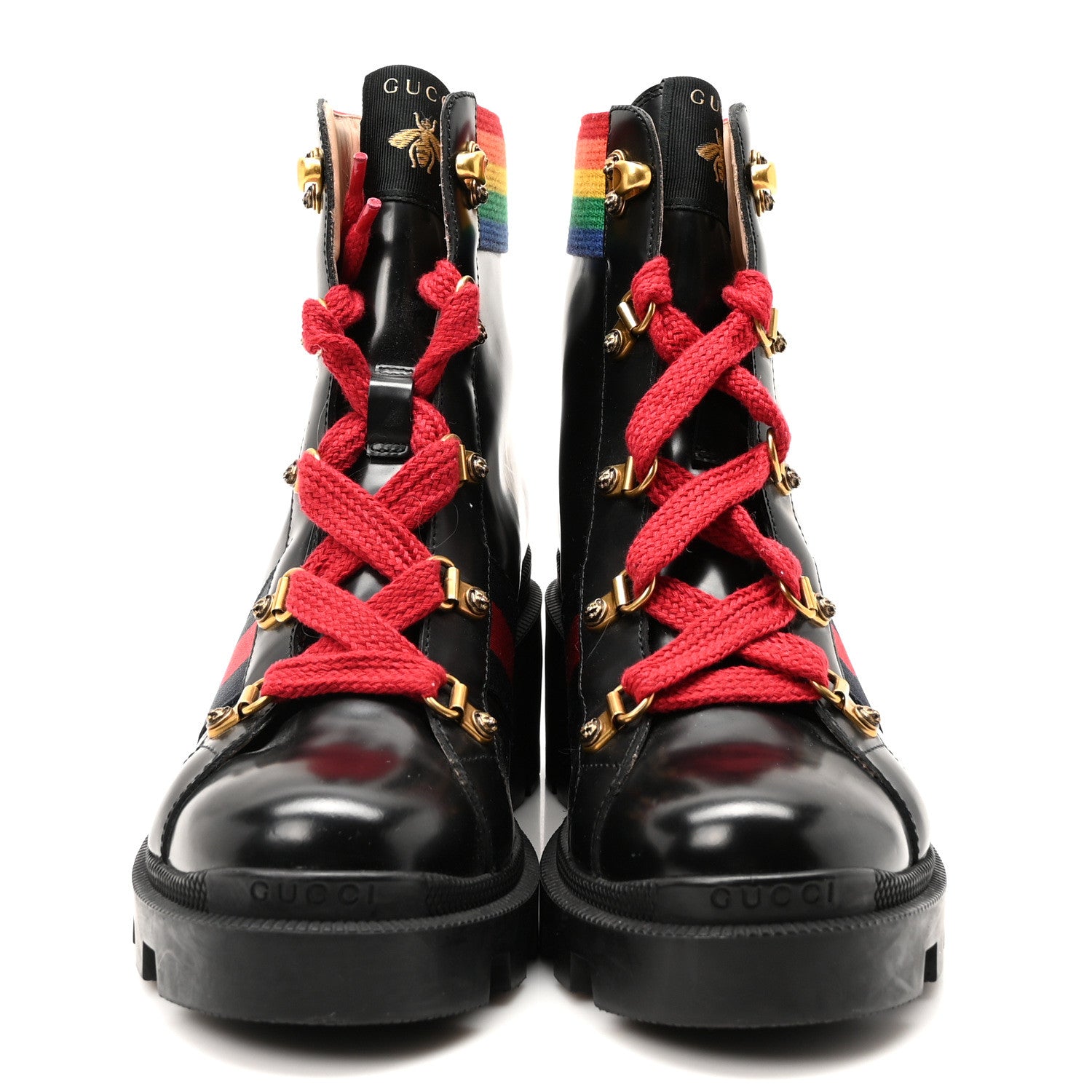 Gucci Calfskin Rainbow Trip Lace Up Combat Boots 36 Black 3 of 7