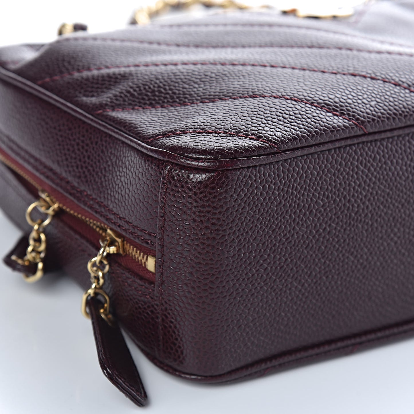 Caviar Chevron Quilted Camera Case Burgundy