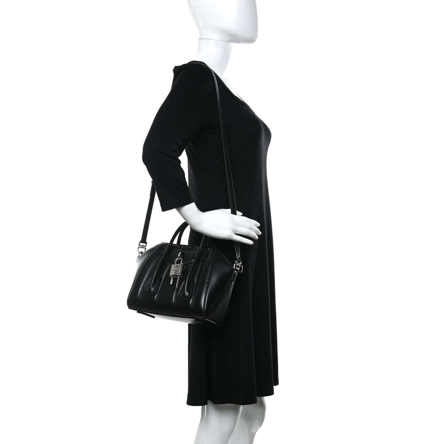 Box Calfskin Padded Mini Lock Antigona Shoulder Bag Black
