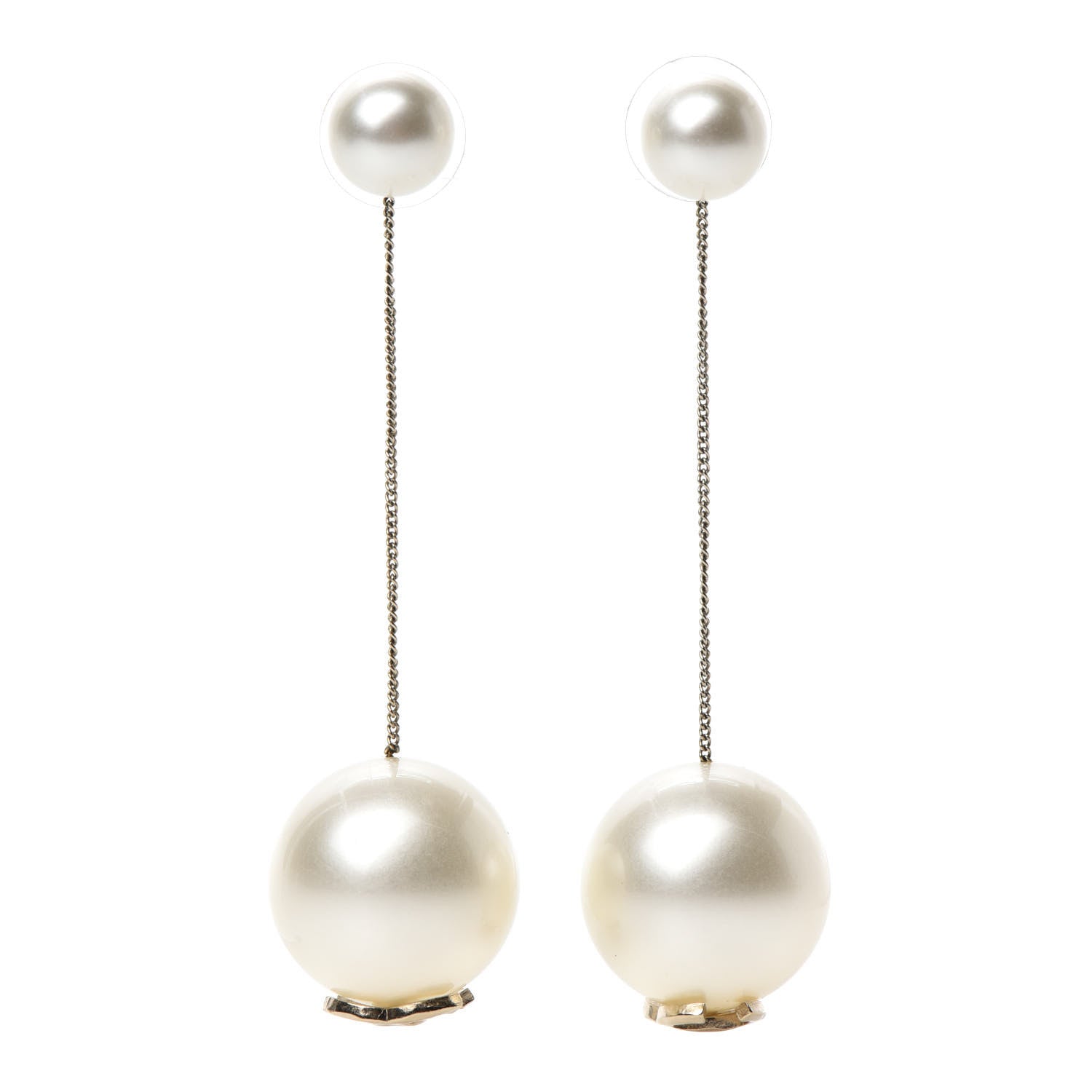 Chanel Pearl CC Chain Drop Earrings Gold 1 of 5