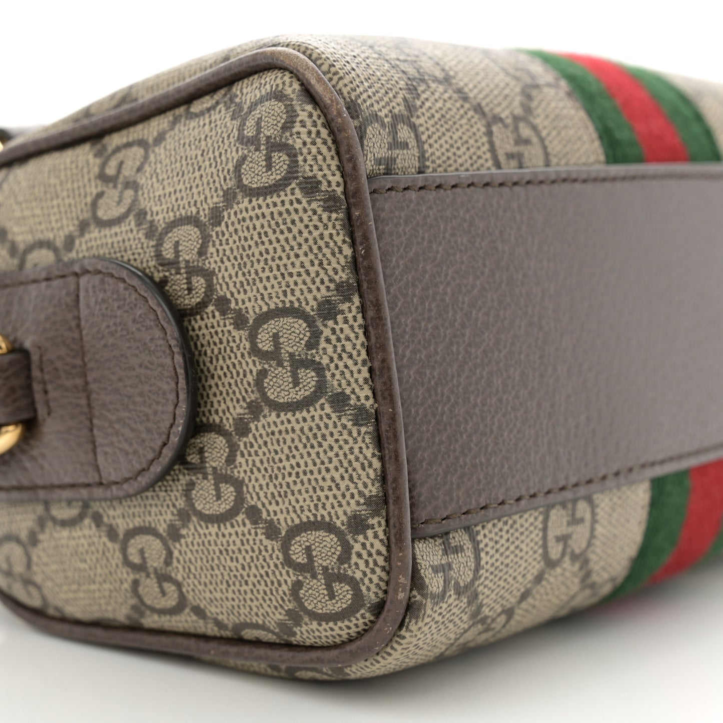 GG Supreme Monogram Textured Dollar Calfskin Web Super Mini Ophidia Top Handle Bowler Bag Beige Ebony New Acero