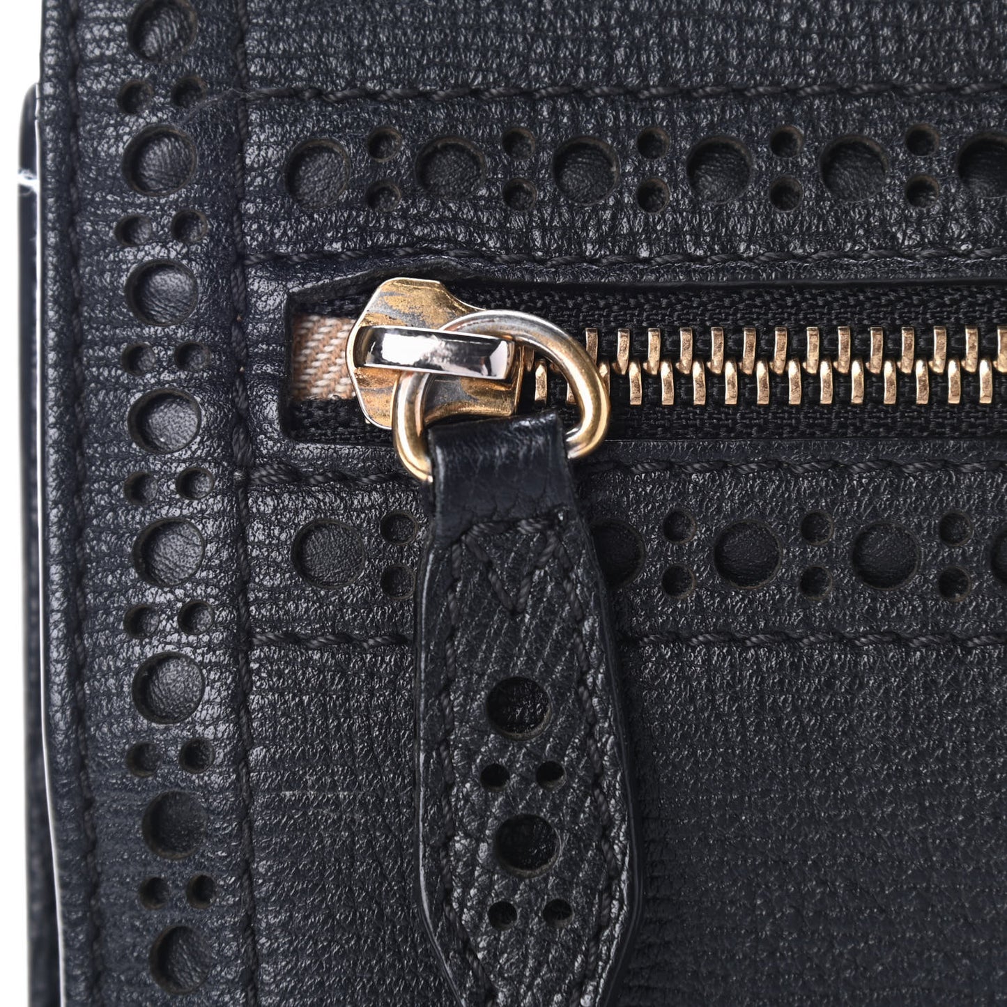 Grainy Calfskin Broguing Tassel Macken Crossbody Bag Black