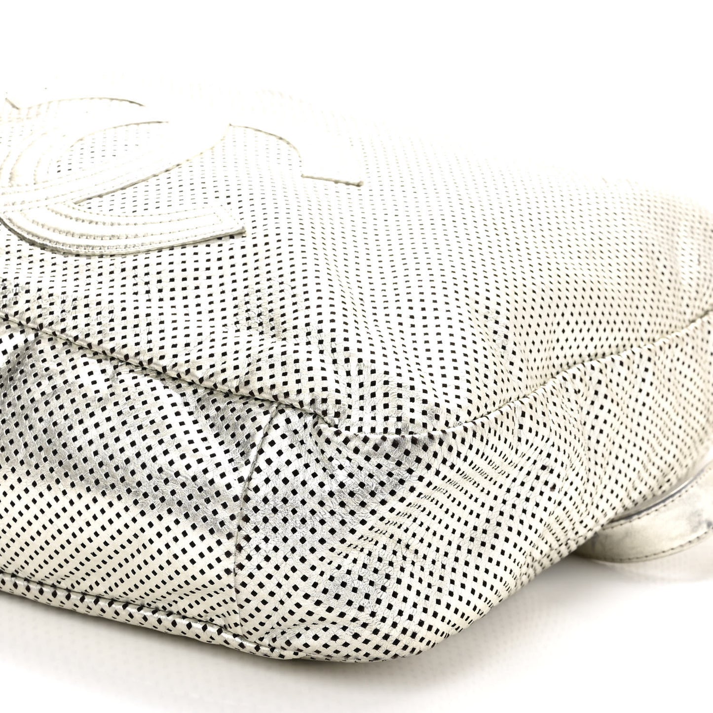 Metallic Glazed Calfskin Perforated Large Rodeo Drive Tote Silver
