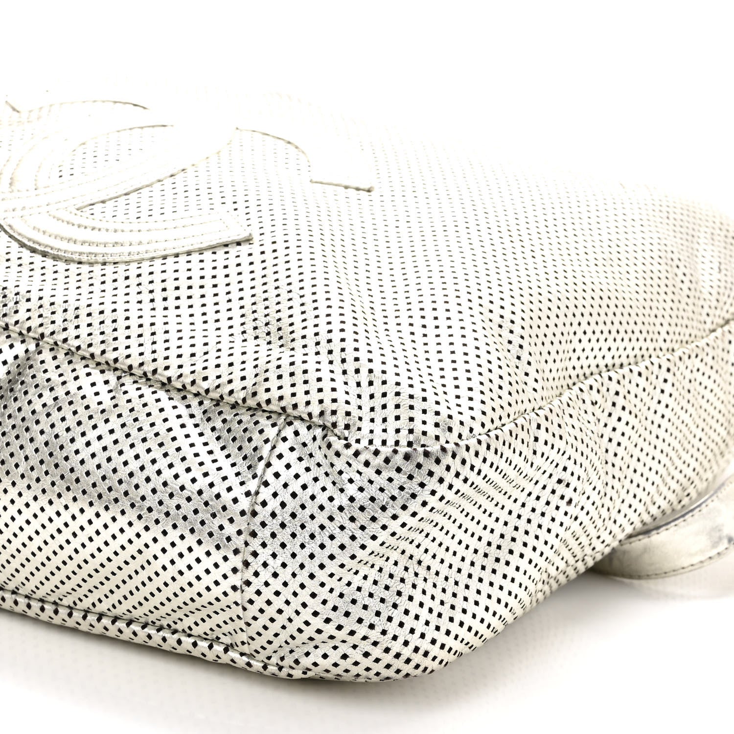 Chanel Metallic Glazed Calfskin Perforated Large Rodeo Drive Tote Silver 8 of 11