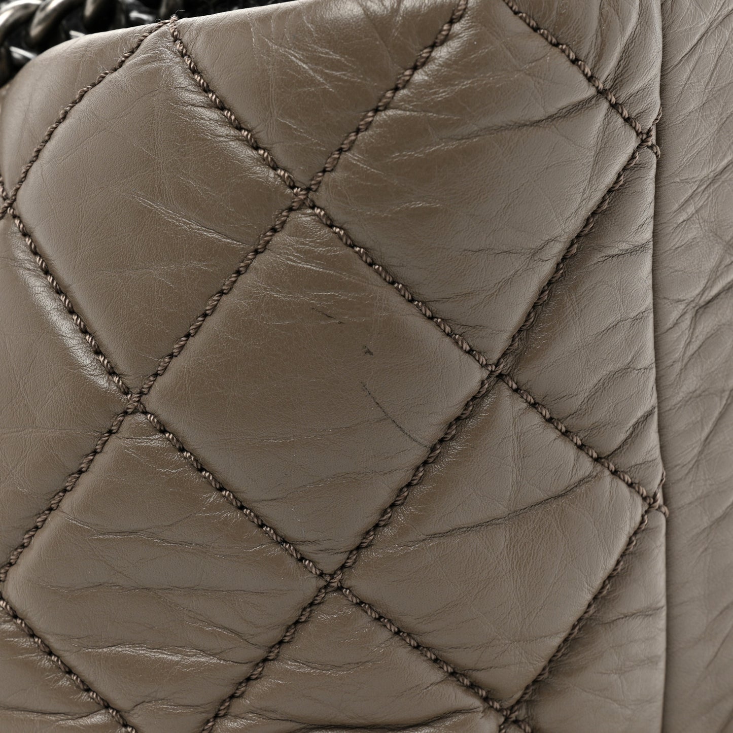Aged Calfskin Tweed Large Quilted Portobello Tote Grey