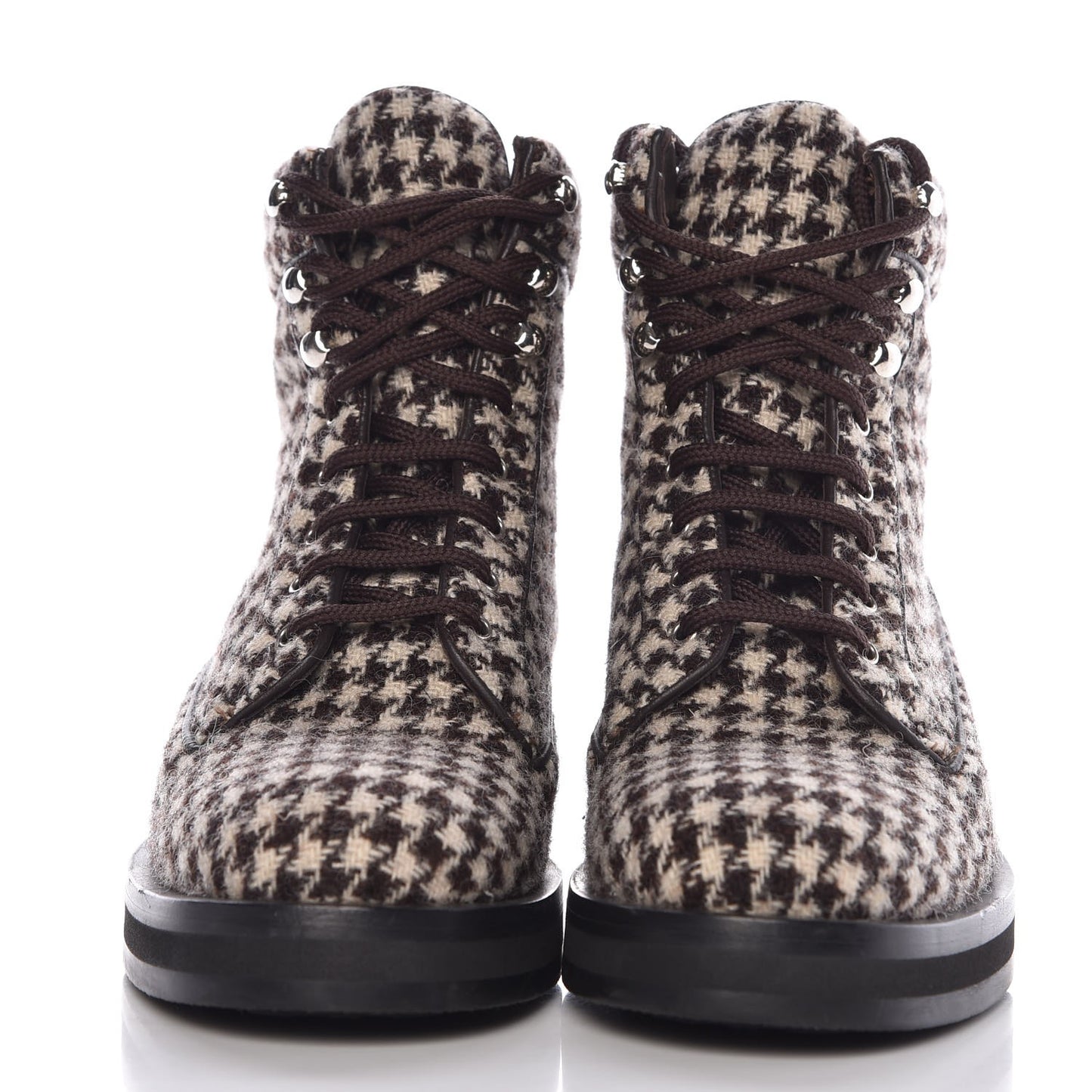 Tweed Lace Up Short Boots 37 Brown Beige