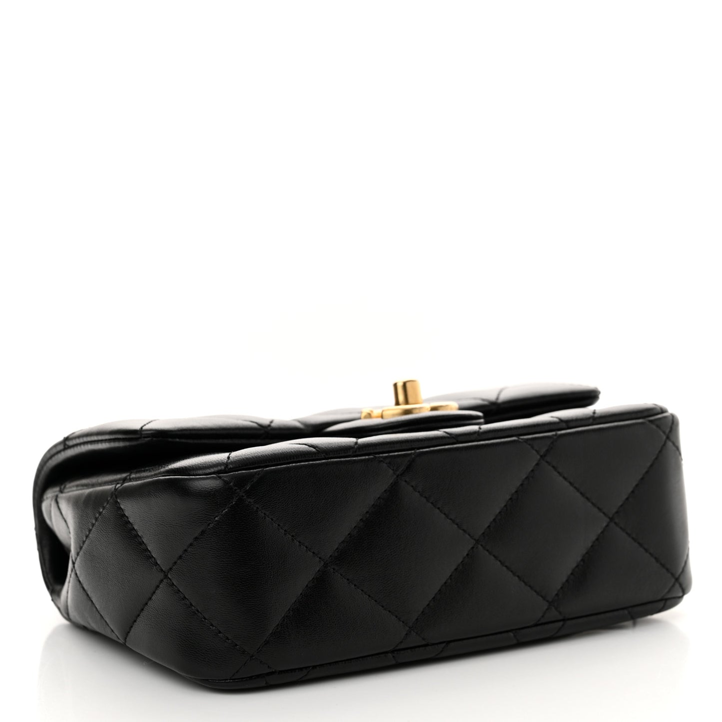 Shiny Lambskin Quilted Mini Sweetheart Flap Black