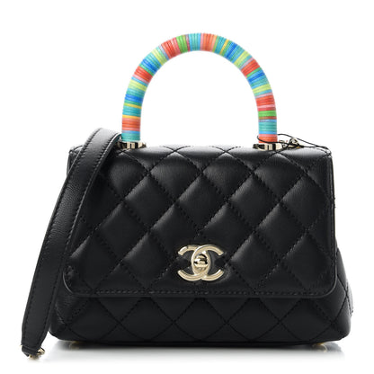 Chanel Goatskin Quilted Rainbow Extra Mini Coco Handle Flap Black 1 of 10