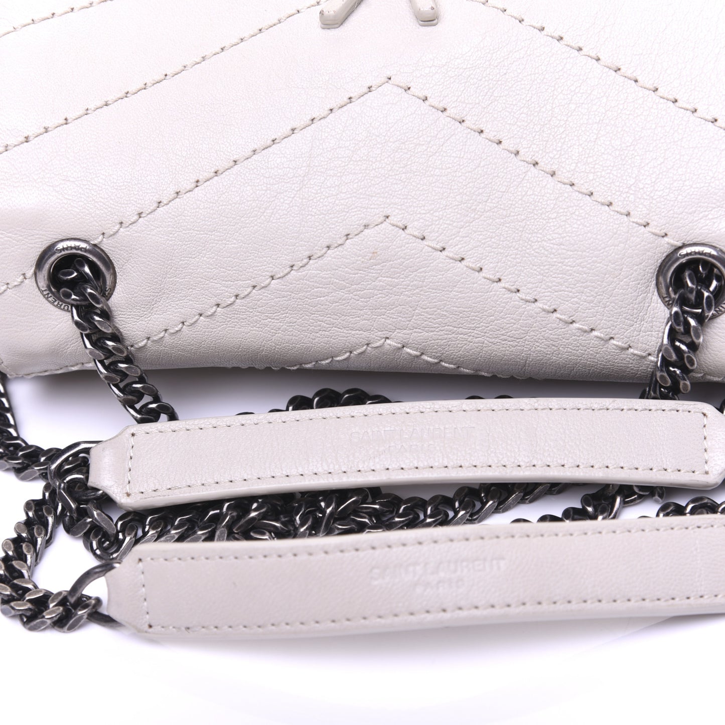 Pebbled Lambskin Chevron Monogram Small Nolita White Vintage White Vintage