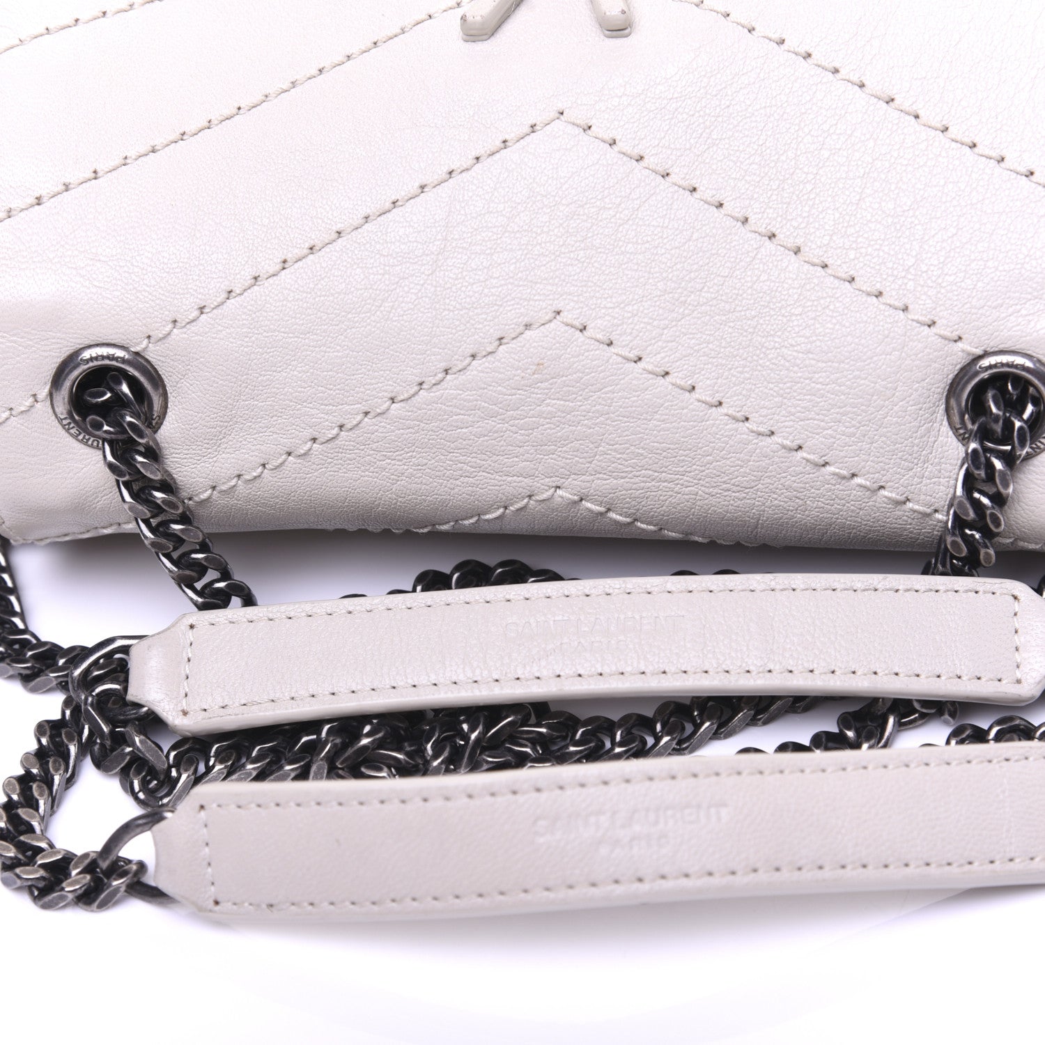 Saint Laurent Pebbled Lambskin Chevron Monogram Small Nolita White Vintage White Vintage 13 of 14