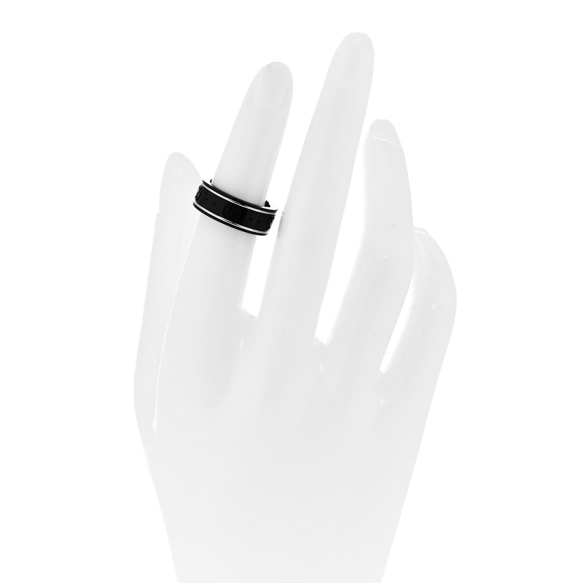 Black Synthetic Corundum 18K White Gold 7mm Icon Band Ring 49 4.75