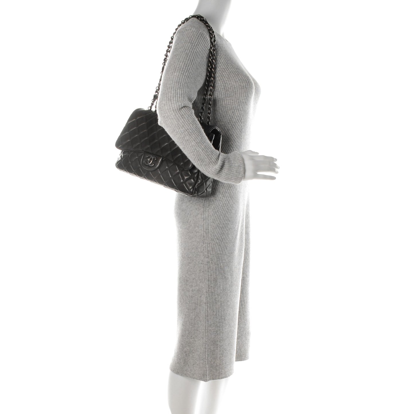 Lambskin Quilted Jumbo Single Flap Grey