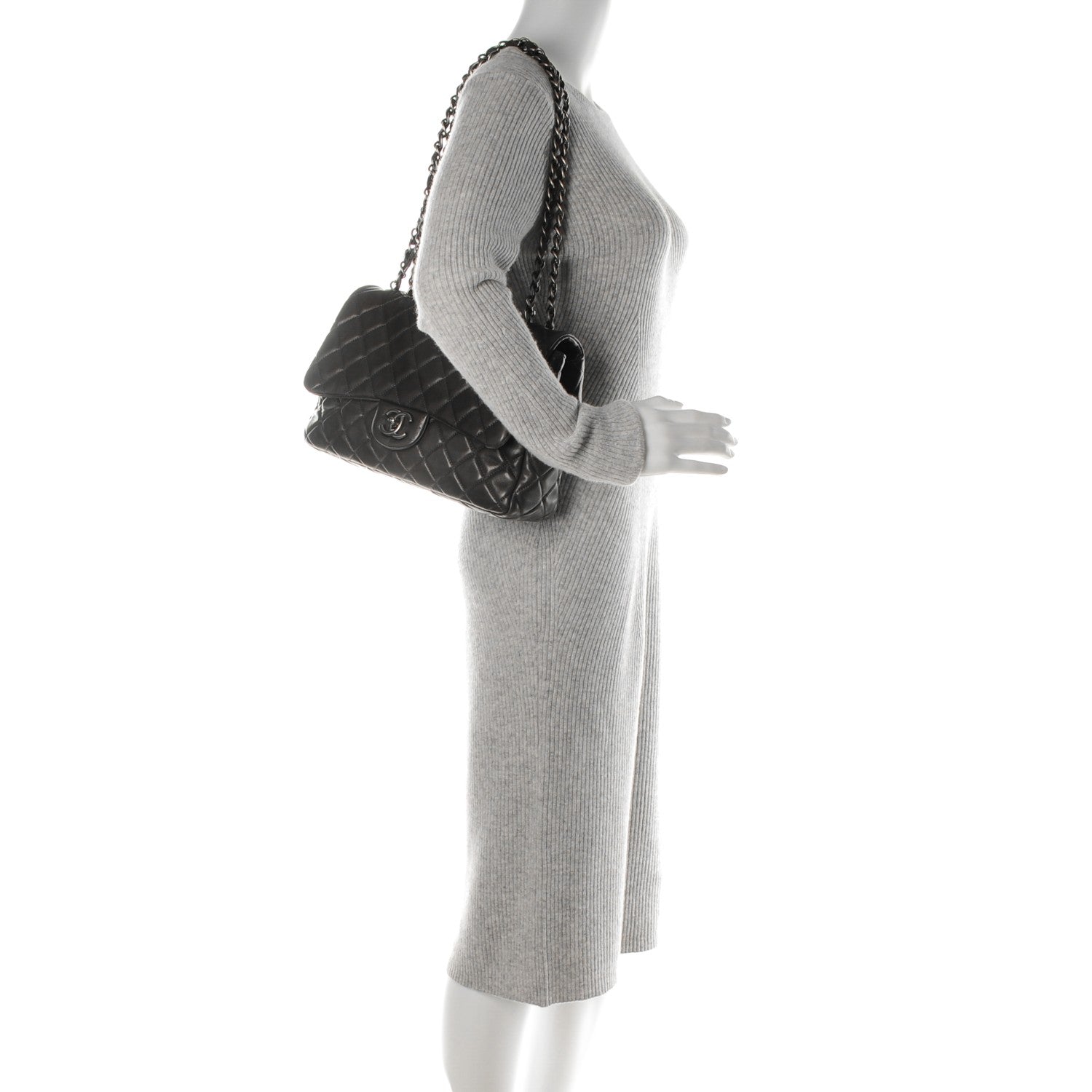 Chanel Lambskin Quilted Jumbo Single Flap Grey 2 of 8