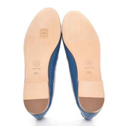 Chanel Goatskin Cap Toe CC Ballerina Flats 39.5 Blue 8 of 9