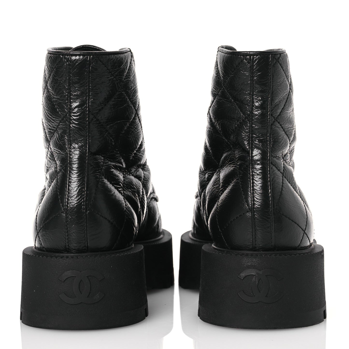 Crumpled Lambskin Quilted Platform Lace Up Combat Boots 38 Black