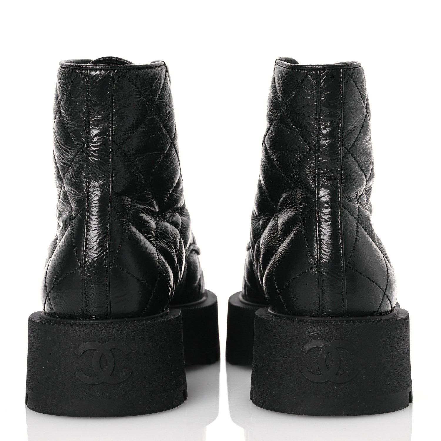 Chanel Crumpled Lambskin Quilted Platform Lace Up Combat Boots 38 Black 5 of 10