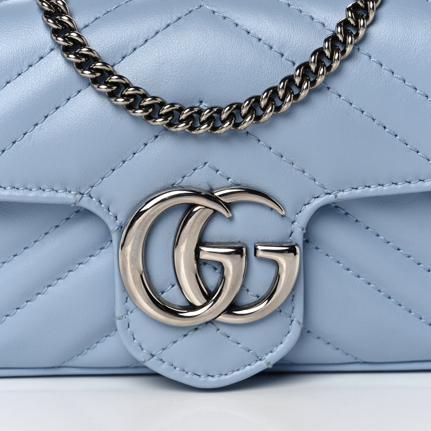 Calfskin Matelasse Super Mini GG Marmont Shoulder Bag Porcelain Light Blue