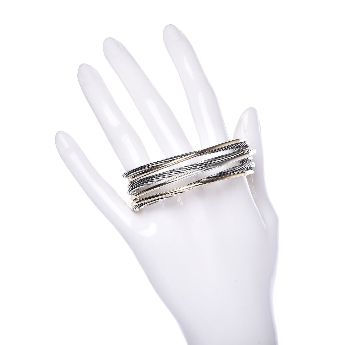 Sterling Silver 18K Yellow Gold 21mm Four Row Crossover Cuff Bracelet