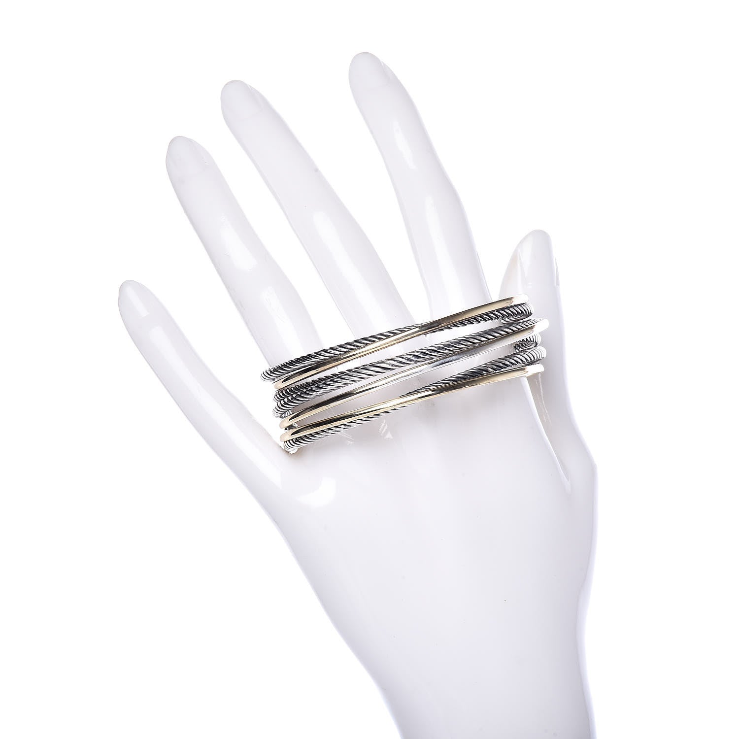 David Yurman Sterling Silver 18K Yellow Gold 21mm Four Row Crossover Cuff Bracelet 2 of 5