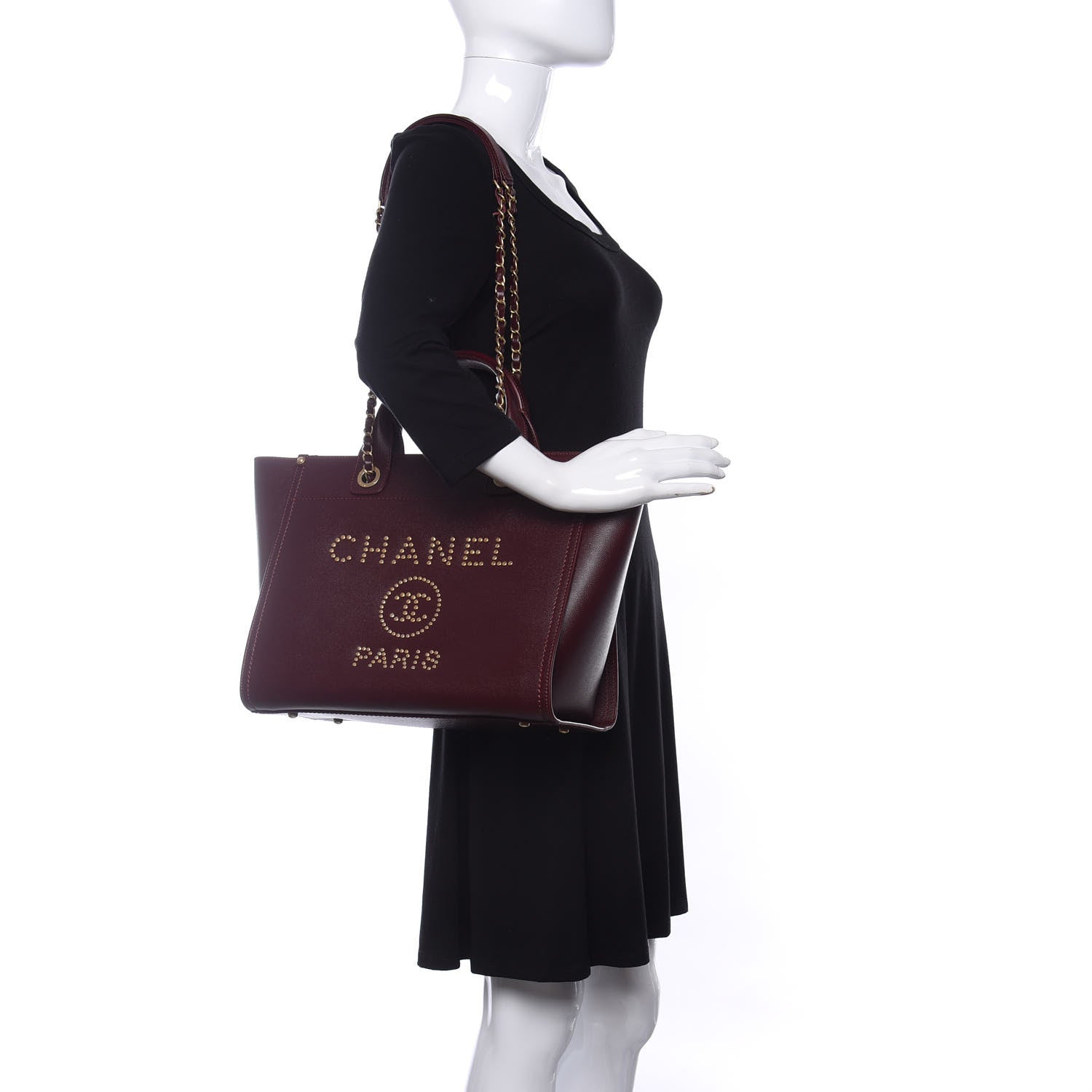 Chanel Caviar Small Studded Deauville Tote Burgundy 2 of 10