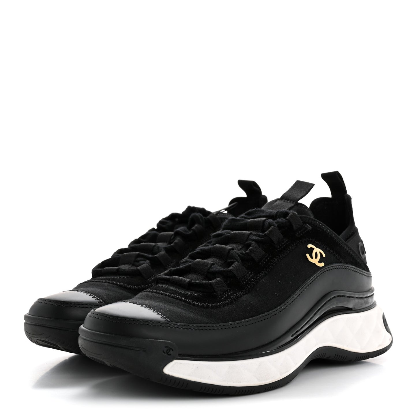 Velvet Calfskin Mixed Fibers CC Sneakers 38 Black