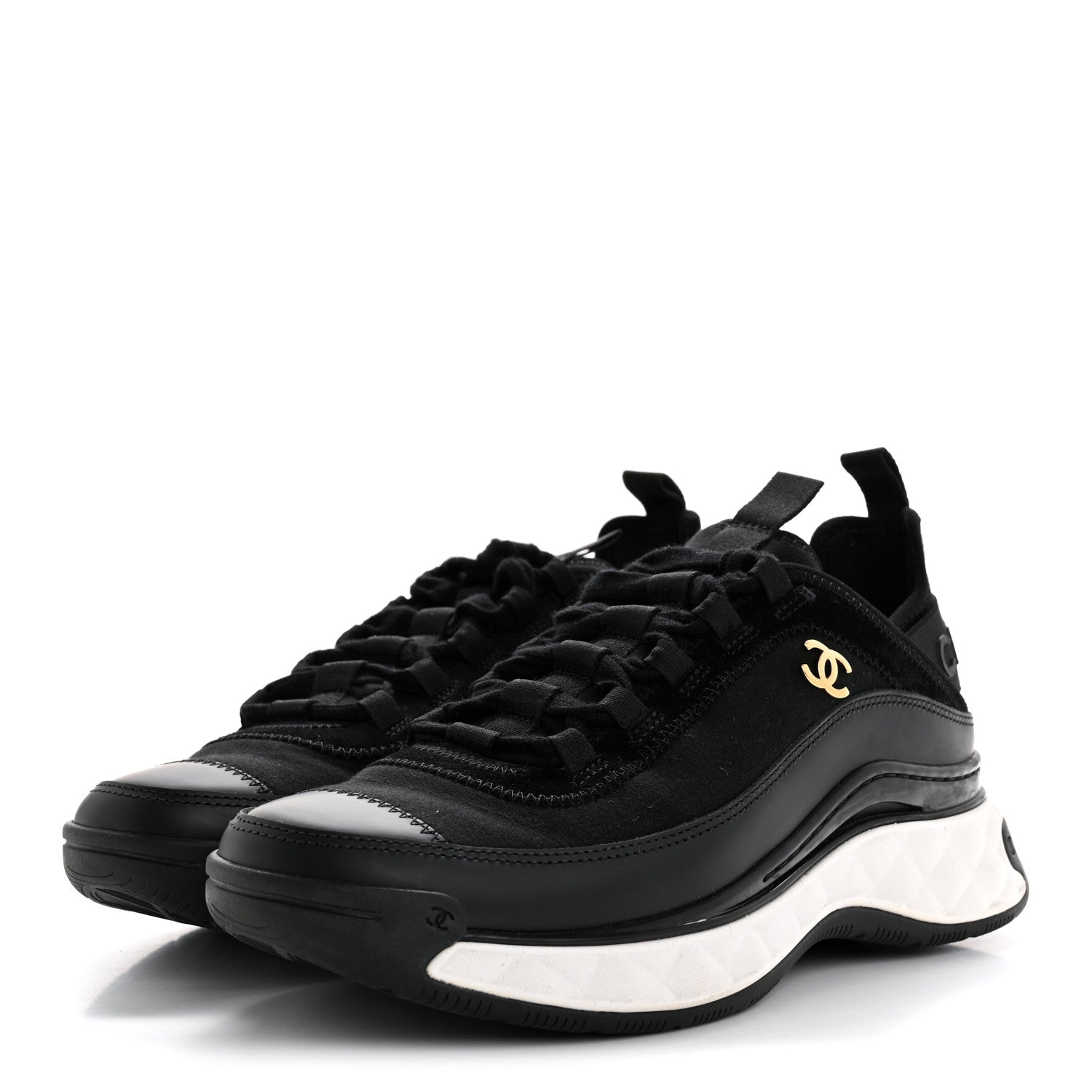 Chanel Velvet Calfskin Mixed Fibers CC Sneakers 38 Black 4 of 11