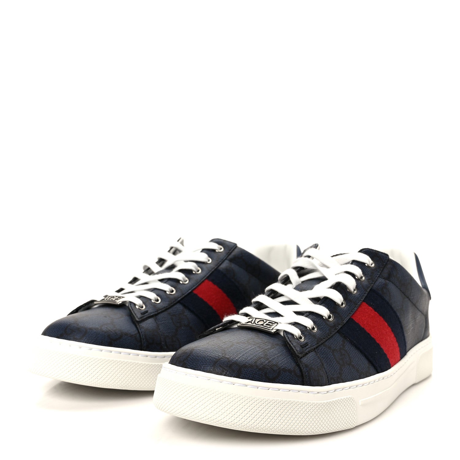 Gucci GG Supreme Monogram Web Mens New Ace Sneakers 8 Dark Blue