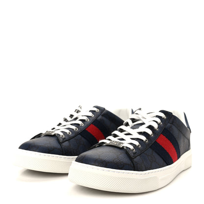 Gucci GG Supreme Monogram Web Mens New Ace Sneakers 8 Dark Blue 4 of 11