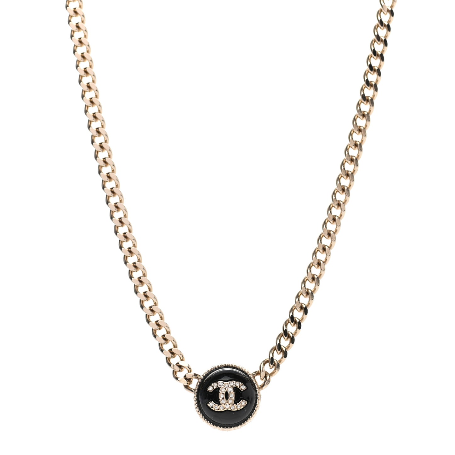 Crystal Resin CC Chain Link Short Necklace Black Gold