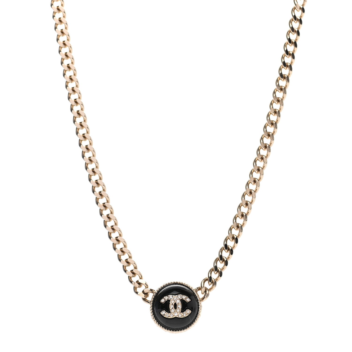 Chanel Crystal Resin CC Chain Link Short Necklace Black Gold 1 of 4