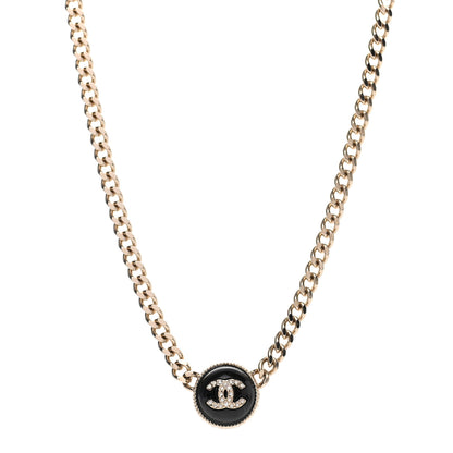 Chanel Crystal Resin CC Chain Link Short Necklace Black Gold 1 of 4