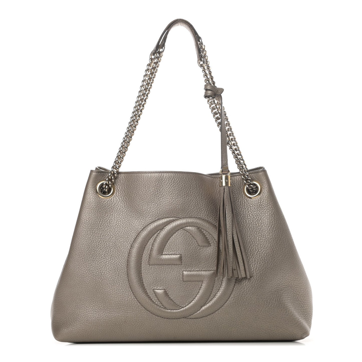 Metallic Pebbled Calfskin Medium Soho Chain Shoulder Bag Golden Beige